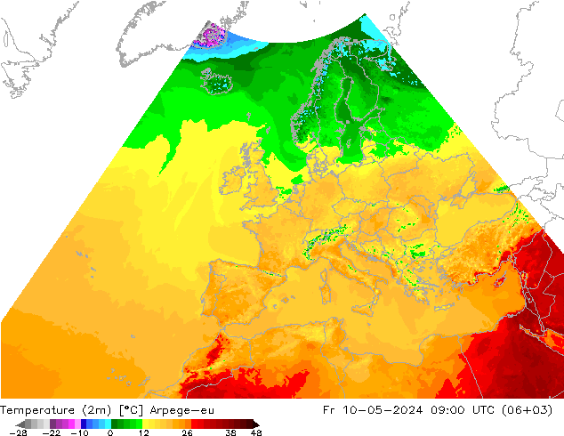 Temperaturkarte (2m) Arpege-eu Fr 10.05.2024 09 UTC