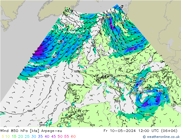 风 850 hPa Arpege-eu 星期五 10.05.2024 12 UTC