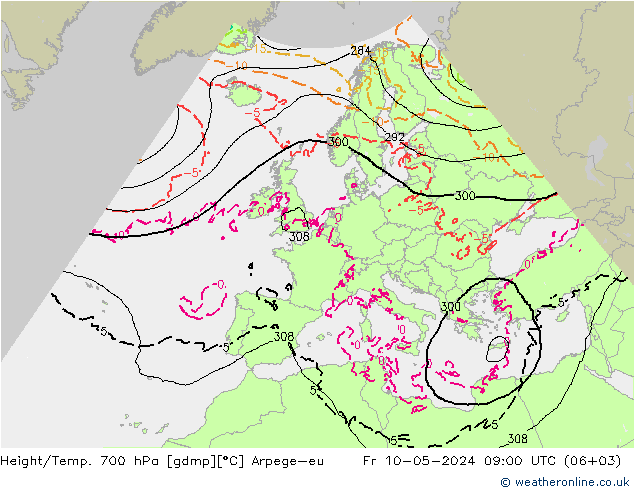 Height/Temp. 700 hPa Arpege-eu Fr 10.05.2024 09 UTC