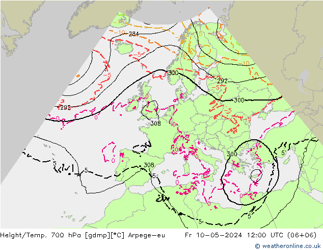 Géop./Temp. 700 hPa Arpege-eu ven 10.05.2024 12 UTC