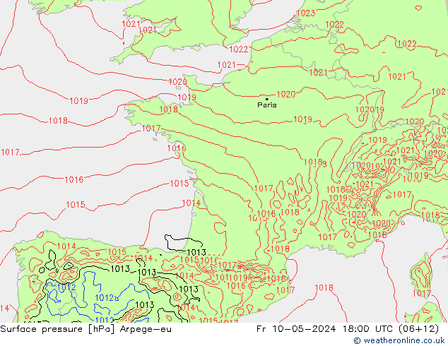 Surface pressure Arpege-eu Fr 10.05.2024 18 UTC