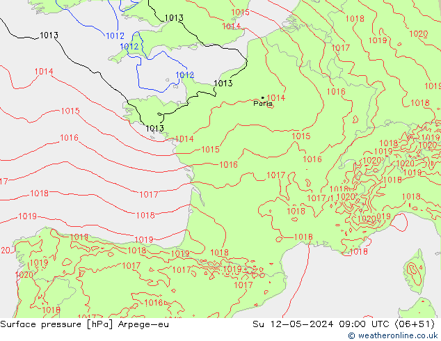 Atmosférický tlak Arpege-eu Ne 12.05.2024 09 UTC
