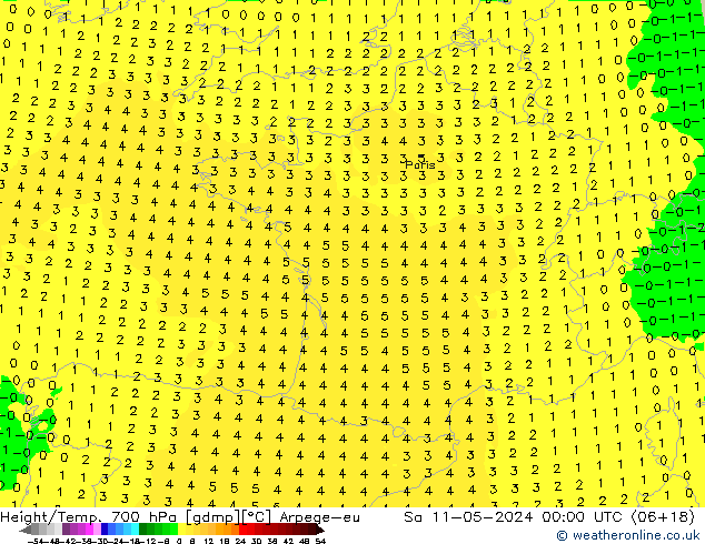 Yükseklik/Sıc. 700 hPa Arpege-eu Cts 11.05.2024 00 UTC