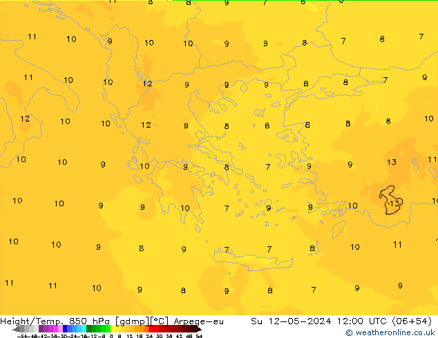 Height/Temp. 850 hPa Arpege-eu  12.05.2024 12 UTC