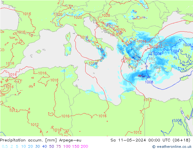 Totale neerslag Arpege-eu za 11.05.2024 00 UTC