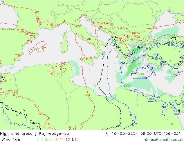 High wind areas Arpege-eu Fr 10.05.2024 09 UTC
