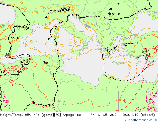 Height/Temp. 850 hPa Arpege-eu  10.05.2024 12 UTC