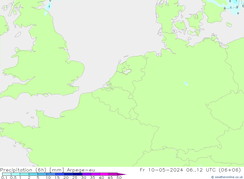 Precipitação (6h) Arpege-eu Sex 10.05.2024 12 UTC
