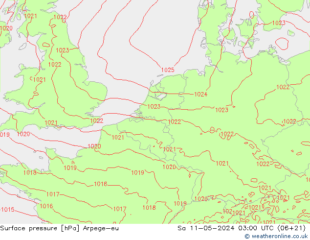 地面气压 Arpege-eu 星期六 11.05.2024 03 UTC