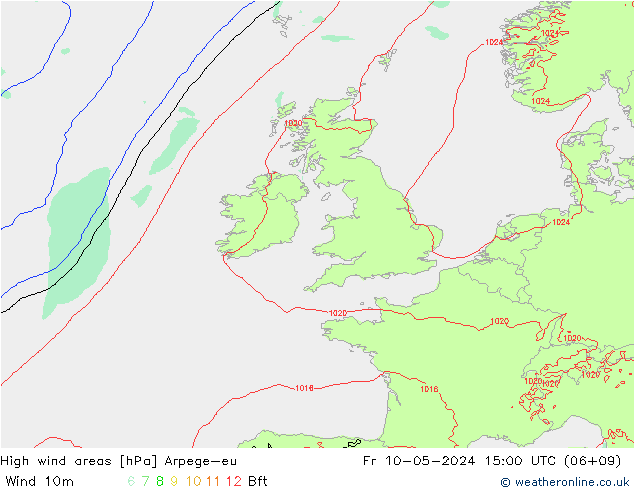 High wind areas Arpege-eu Fr 10.05.2024 15 UTC