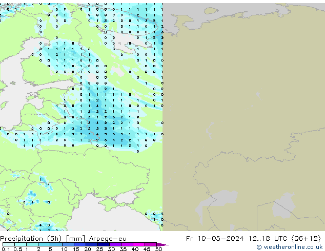 Precipitazione (6h) Arpege-eu ven 10.05.2024 18 UTC