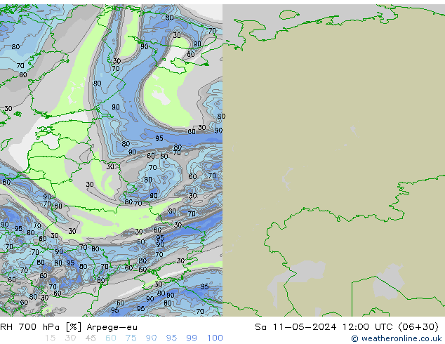 Humedad rel. 700hPa Arpege-eu sáb 11.05.2024 12 UTC