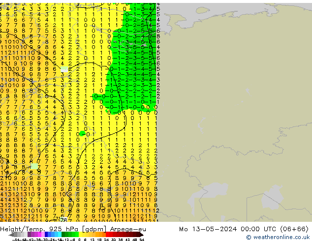 Height/Temp. 925 гПа Arpege-eu пн 13.05.2024 00 UTC