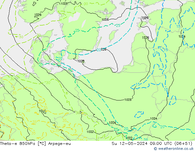 Theta-e 850hPa Arpege-eu Paz 12.05.2024 09 UTC