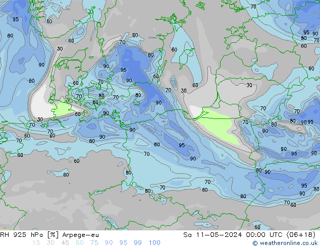 RH 925 hPa Arpege-eu Sa 11.05.2024 00 UTC