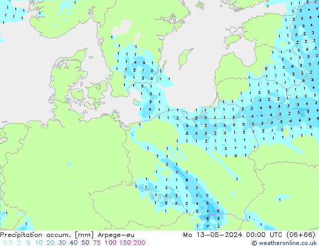 Totale neerslag Arpege-eu ma 13.05.2024 00 UTC