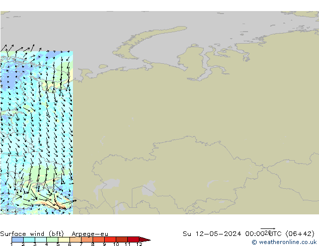 Vent 10 m (bft) Arpege-eu dim 12.05.2024 00 UTC