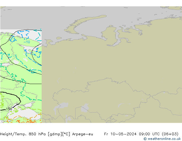 Height/Temp. 850 гПа Arpege-eu пт 10.05.2024 09 UTC