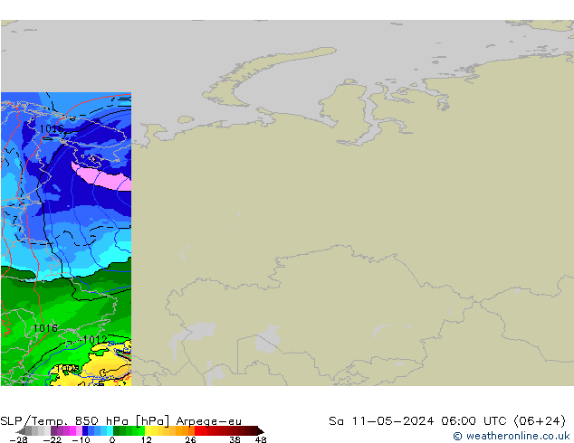 SLP/Temp. 850 hPa Arpege-eu Sa 11.05.2024 06 UTC