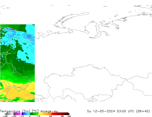 Sıcaklık Haritası (2m) Arpege-eu Paz 12.05.2024 03 UTC