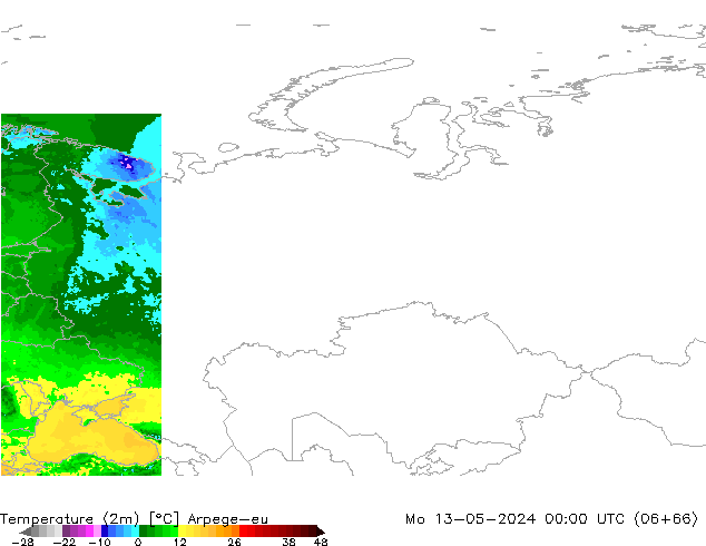 Temperatura (2m) Arpege-eu Seg 13.05.2024 00 UTC