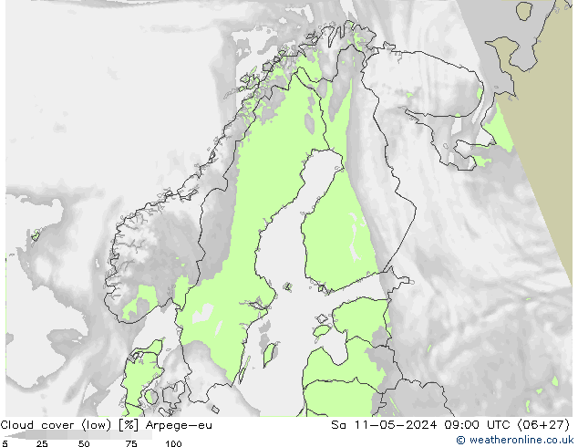 Cloud cover (low) Arpege-eu Sa 11.05.2024 09 UTC