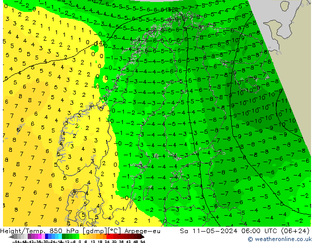 Height/Temp. 850 hPa Arpege-eu  11.05.2024 06 UTC