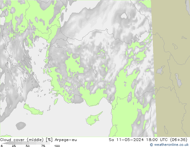 oblačnosti uprostřed Arpege-eu So 11.05.2024 18 UTC