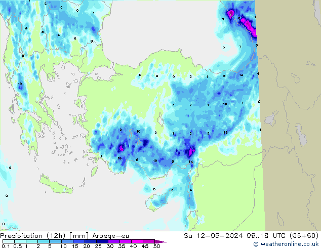 Precipitation (12h) Arpege-eu Ne 12.05.2024 18 UTC