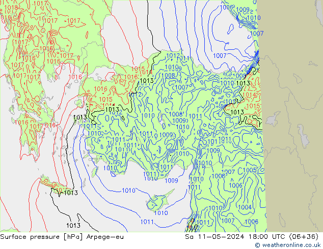 Atmosférický tlak Arpege-eu So 11.05.2024 18 UTC