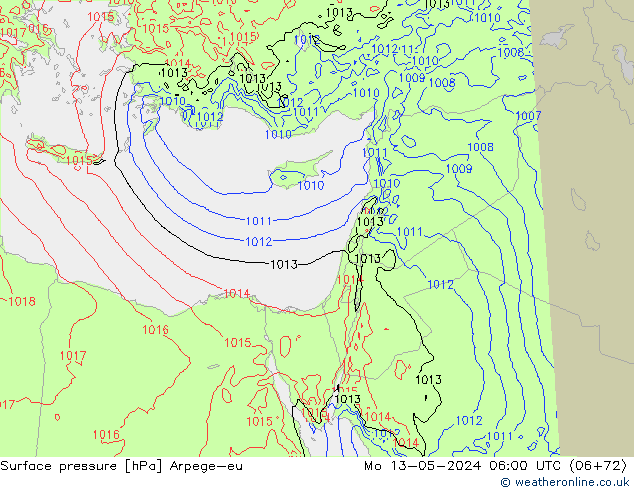 Surface pressure Arpege-eu Mo 13.05.2024 06 UTC