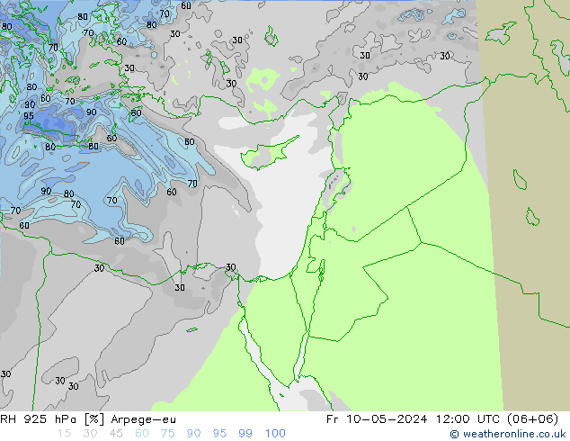 Humidité rel. 925 hPa Arpege-eu ven 10.05.2024 12 UTC