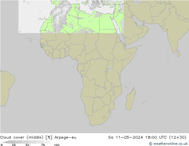 Cloud cover (middle) Arpege-eu Sa 11.05.2024 18 UTC