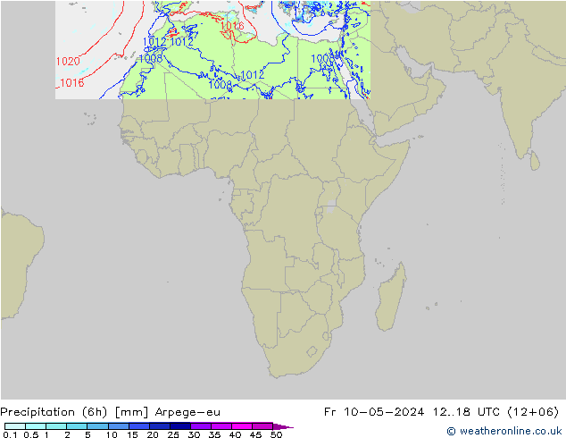 Precipitación (6h) Arpege-eu vie 10.05.2024 18 UTC