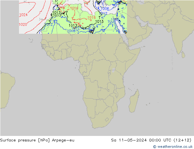 Pressione al suolo Arpege-eu sab 11.05.2024 00 UTC