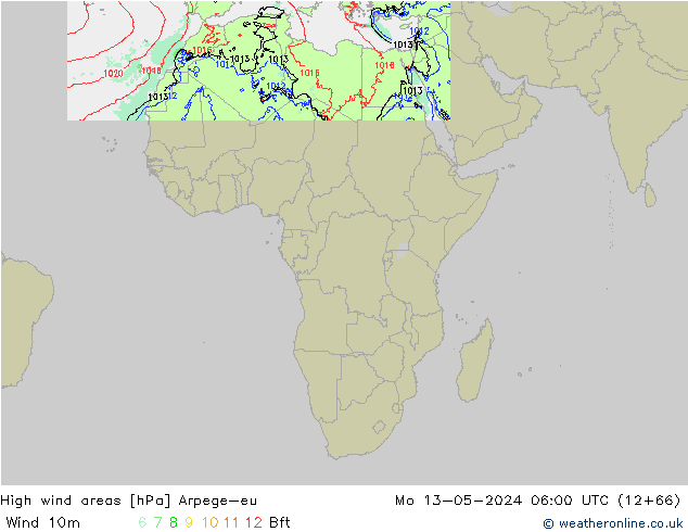 High wind areas Arpege-eu Po 13.05.2024 06 UTC
