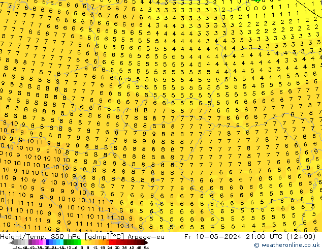 Height/Temp. 850 hPa Arpege-eu Fr 10.05.2024 21 UTC