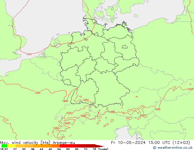 Windböen Arpege-eu Fr 10.05.2024 15 UTC