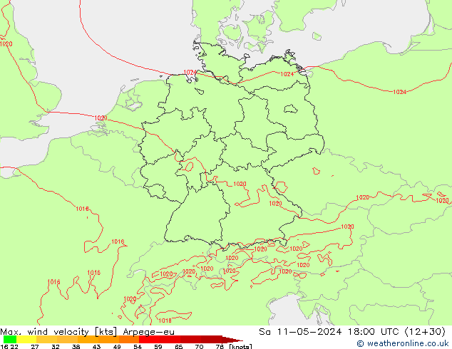 Maks. Rüzgar Hızı Arpege-eu Cts 11.05.2024 18 UTC