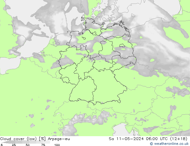 Cloud cover (low) Arpege-eu Sa 11.05.2024 06 UTC