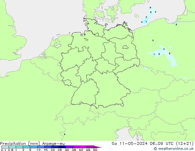 precipitação Arpege-eu Sáb 11.05.2024 09 UTC