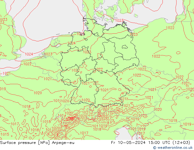 地面气压 Arpege-eu 星期五 10.05.2024 15 UTC