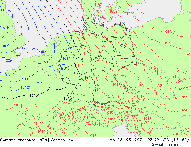 Presión superficial Arpege-eu lun 13.05.2024 03 UTC