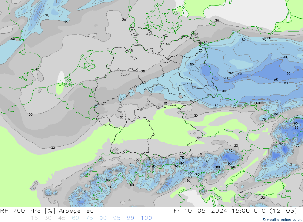RH 700 hPa Arpege-eu 星期五 10.05.2024 15 UTC