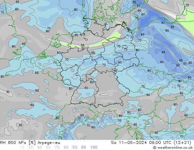 RH 850 hPa Arpege-eu 星期六 11.05.2024 09 UTC