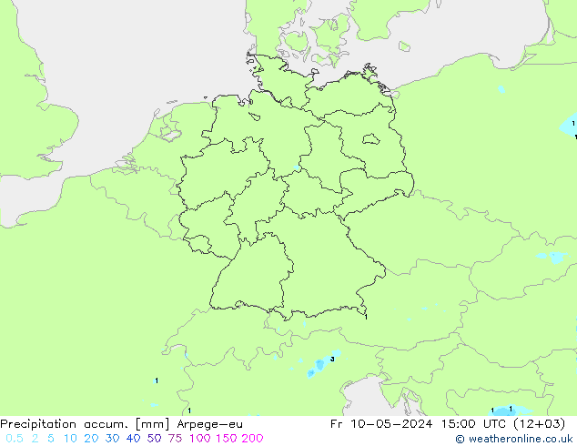 Precipitation accum. Arpege-eu 星期五 10.05.2024 15 UTC