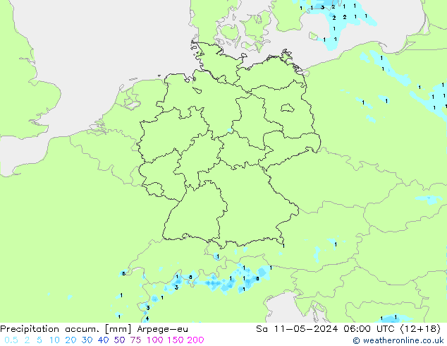 Totale neerslag Arpege-eu za 11.05.2024 06 UTC