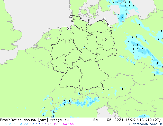 Precipitation accum. Arpege-eu Sa 11.05.2024 15 UTC