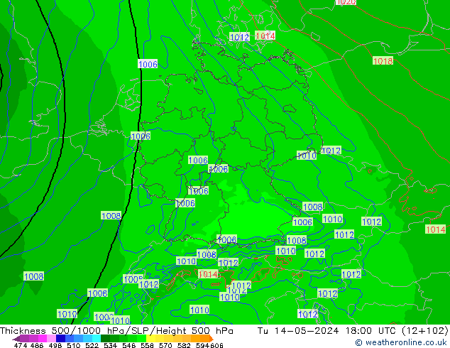 Thck 500-1000гПа Arpege-eu вт 14.05.2024 18 UTC