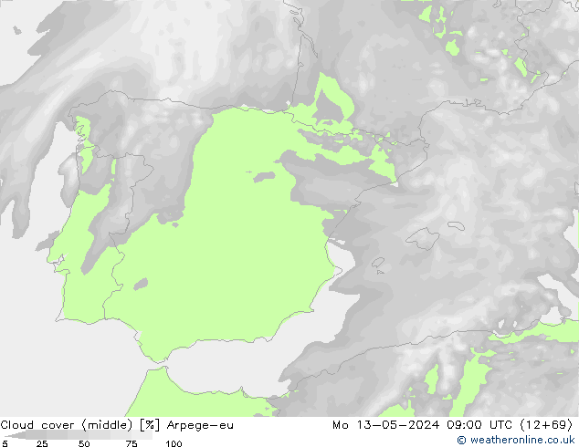 облака (средний) Arpege-eu пн 13.05.2024 09 UTC